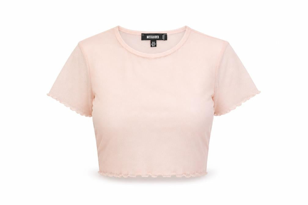 Missguided Womens Pink Polyester Cropped T-Shirt Size 6 Round Neck - Sheer
