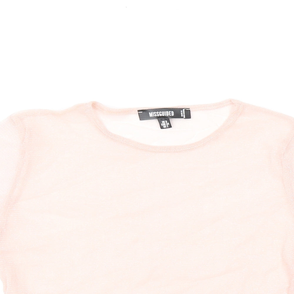 Missguided Womens Pink Polyester Cropped T-Shirt Size 6 Round Neck - Sheer
