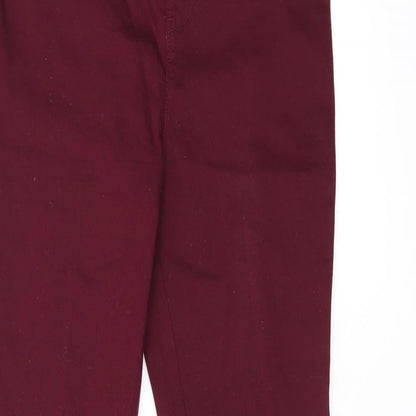 Close-up detail of Denim & Co. women’s red cotton jegging jeans, size UK 10, 30-inch leg regular