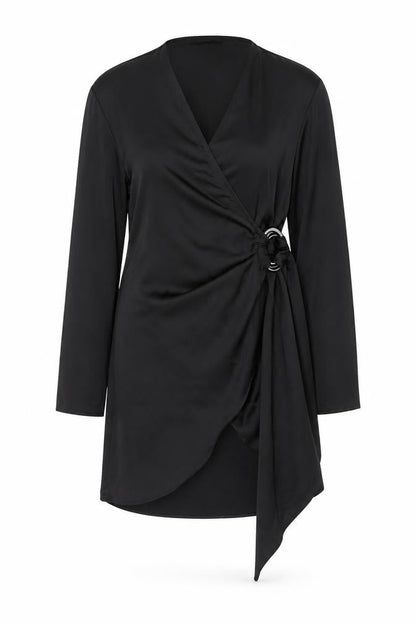 Boohoo Womens Black Polyester Wrap Dress Size 8 V-Neck Tie