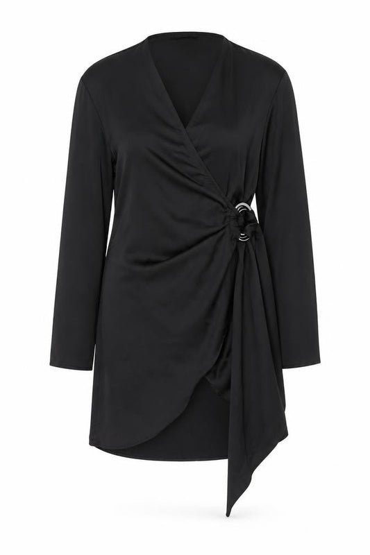 Boohoo Womens Black Polyester Wrap Dress Size 8 V-Neck Tie