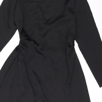 Boohoo Womens Black Polyester Wrap Dress Size 8 V-Neck Tie