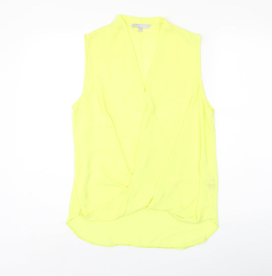 Red Herring Womens Yellow Polyester Basic Blouse Size 12 V-Neck
