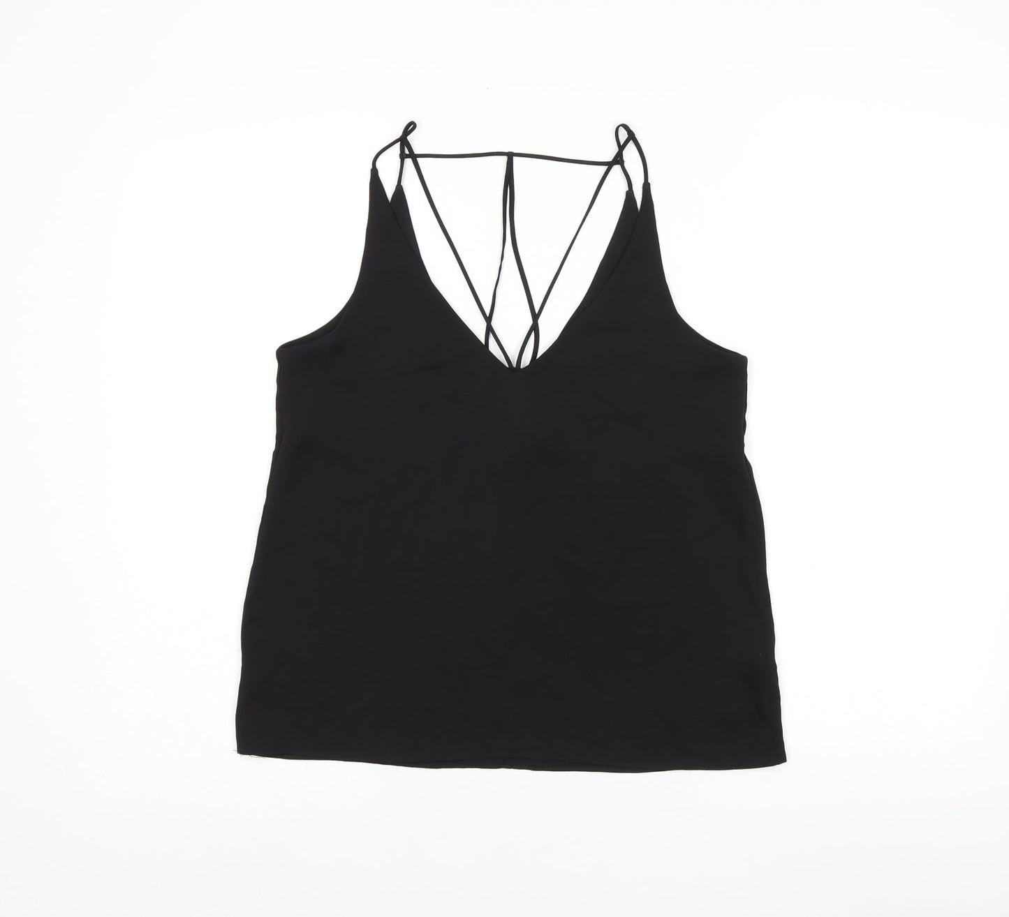 Topshop Womens Black Polyester Camisole T-Shirt Size 8 V-Neck