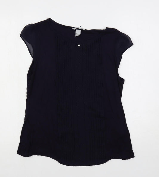 H&M Womens Blue Viscose Basic Blouse Size L Boat Neck