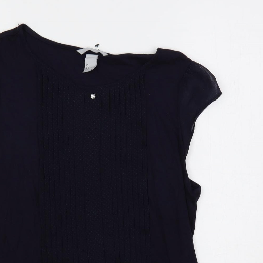 H&M Womens Blue Viscose Basic Blouse Size L Boat Neck