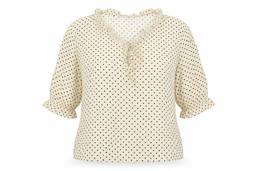 Marks & Spencer Womens Ivory Polka Dot Viscose Basic Blouse Size 18 V-Neck