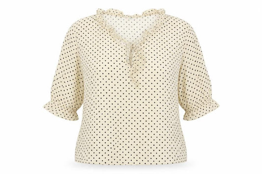 Marks and Spencer Womens Ivory Polka Dot Viscose Basic Blouse Size 18 V-Neck