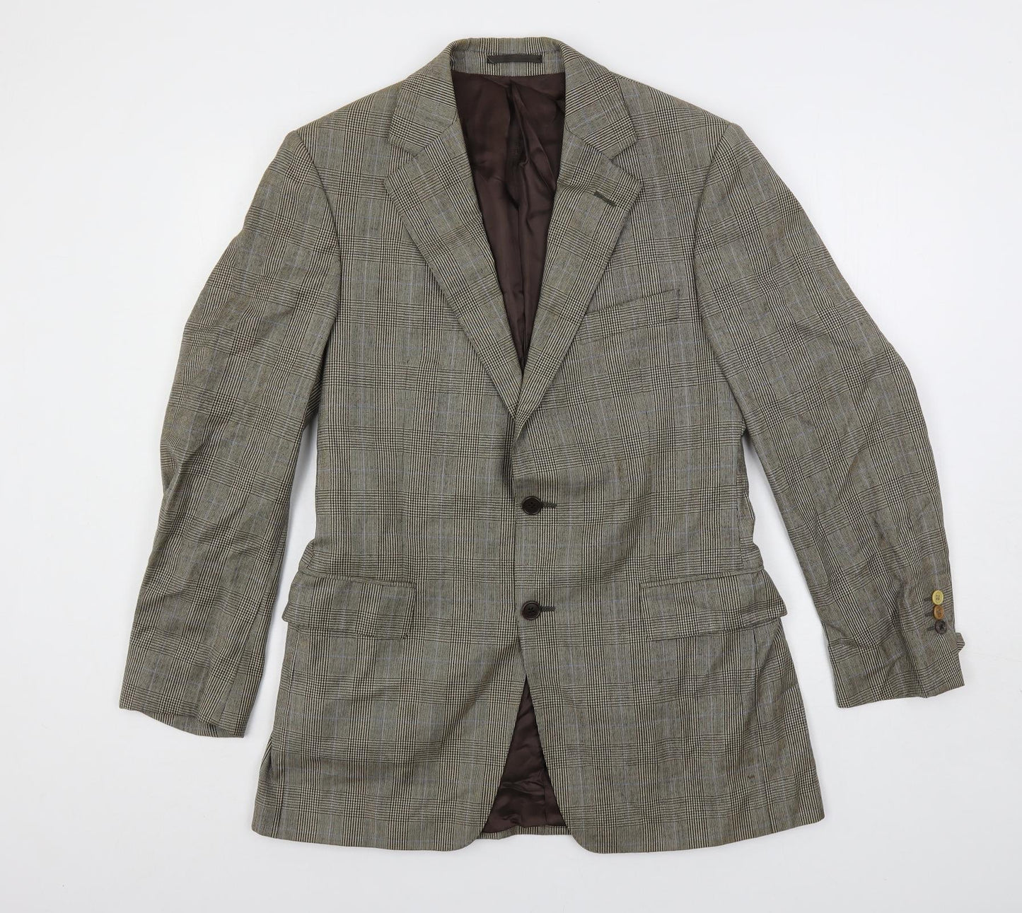 Flannels Mens Brown Plaid Wool Jacket Blazer Size 40 Regular