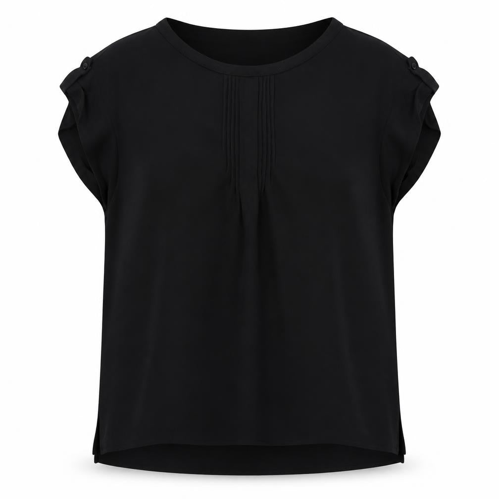 NEXT Womens Black Polyester Basic Blouse Size 10 Round Neck - Pleat Detail