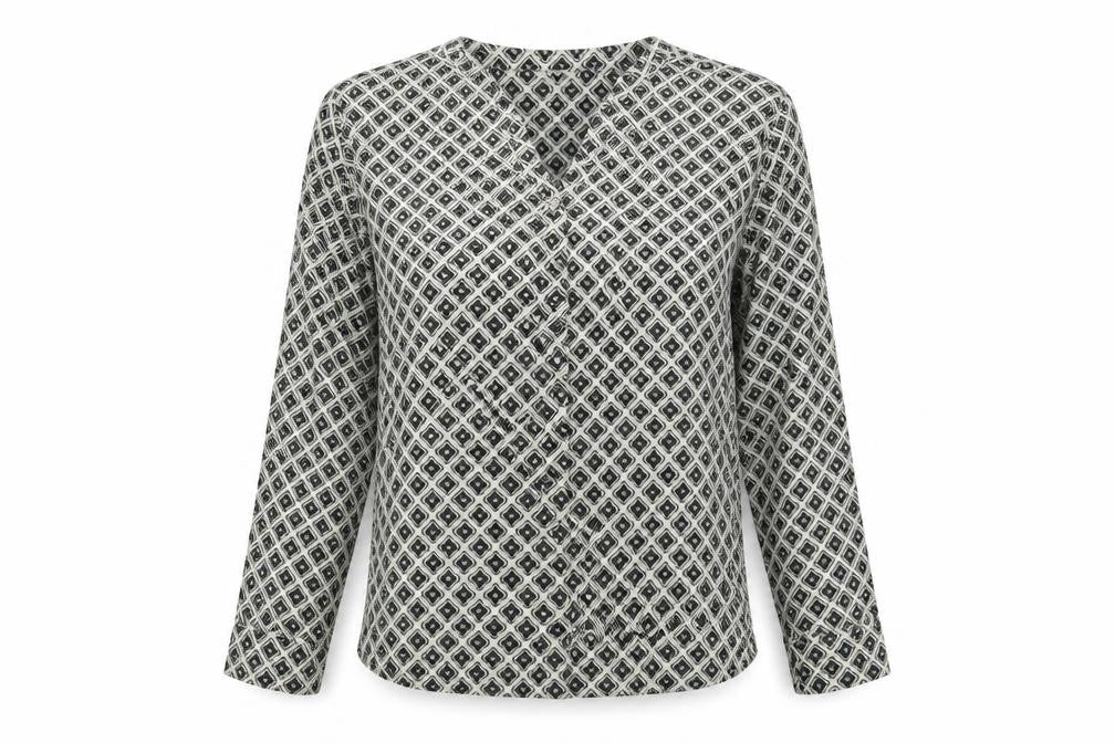 Marks & Spencer Womens Ivory Geometric Cotton Basic Button-Up Size 10 V-Neck