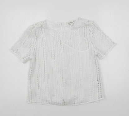 Additional front view of Autograph women’s white cotton basic blouse, size UK 8, boat neck - lined