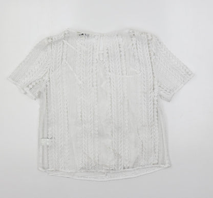 Back view of Autograph women’s white cotton basic blouse, size UK 8, boat neck - lined