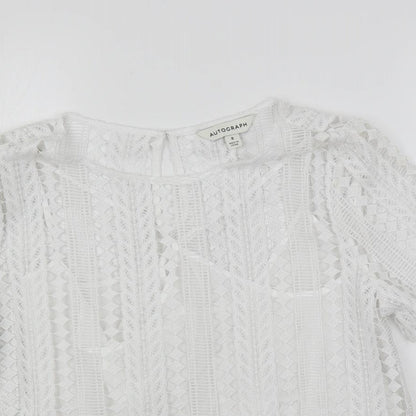 Close-up detail of Autograph women’s white cotton basic blouse, size UK 8, boat neck - lined