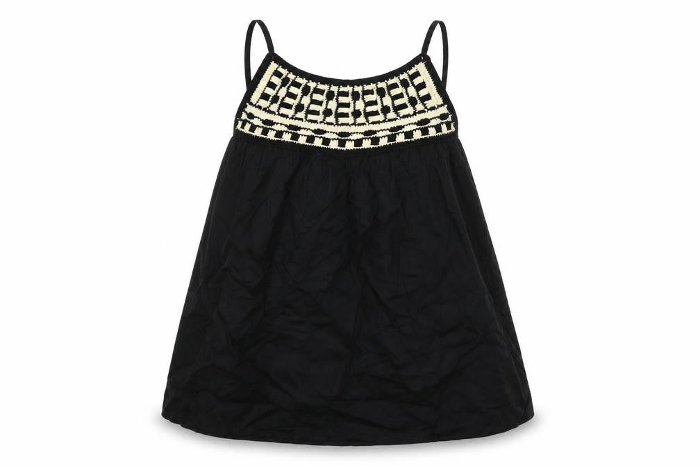 Per Una Womens Black Cotton Basic Tank Size 10 Round Neck - Crochet Detail, Open Back