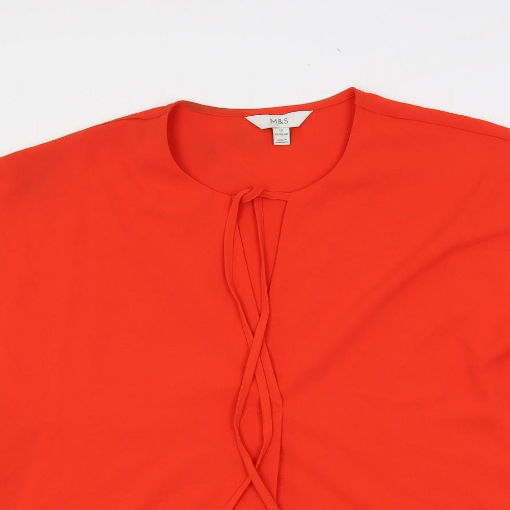 Marks and Spencer Womens Red Polyester Basic Blouse Size 12 V-Neck - Keyhole Neck