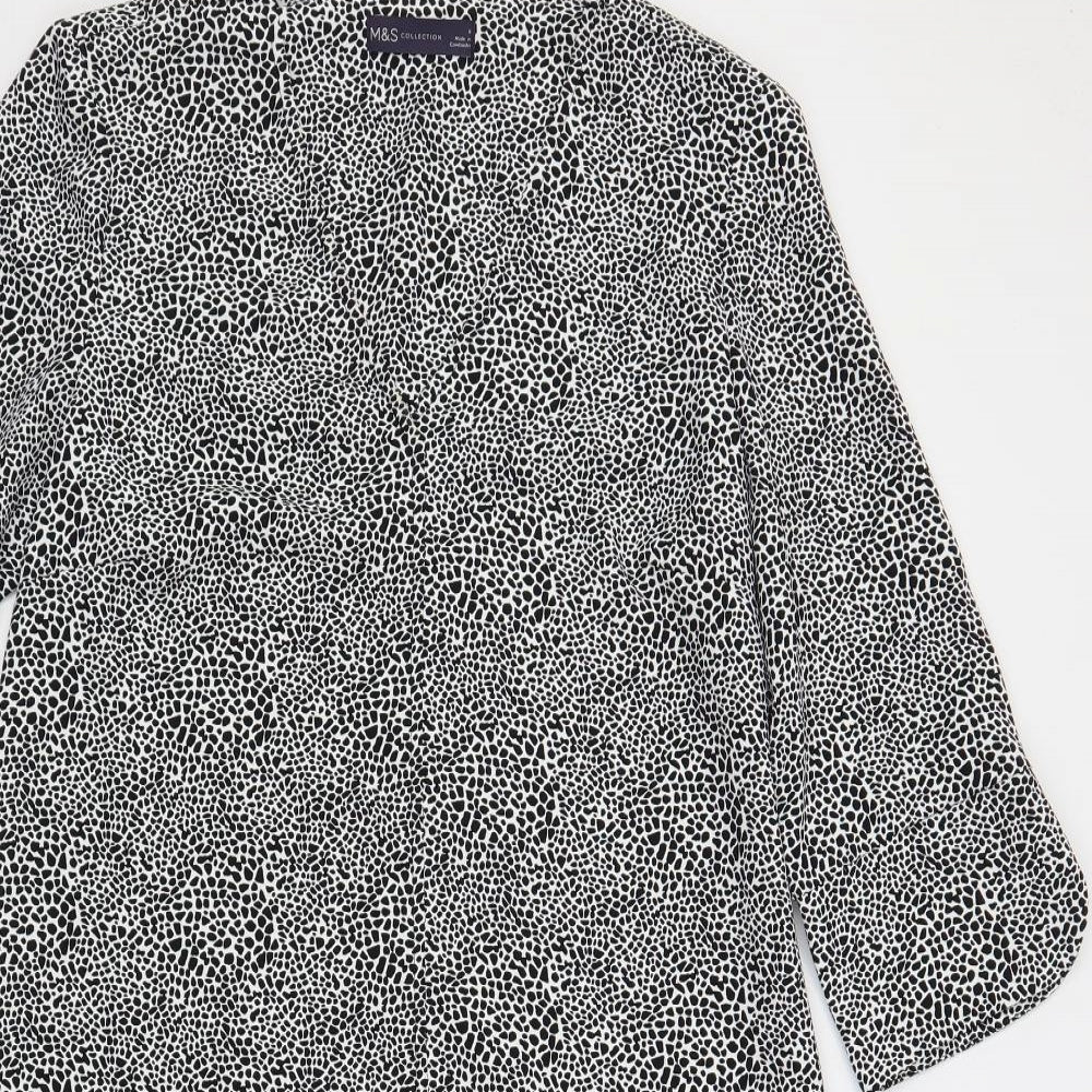 Marks and Spencer Womens Black Geometric Polyester Shift Size 8 V-Neck Pullover
