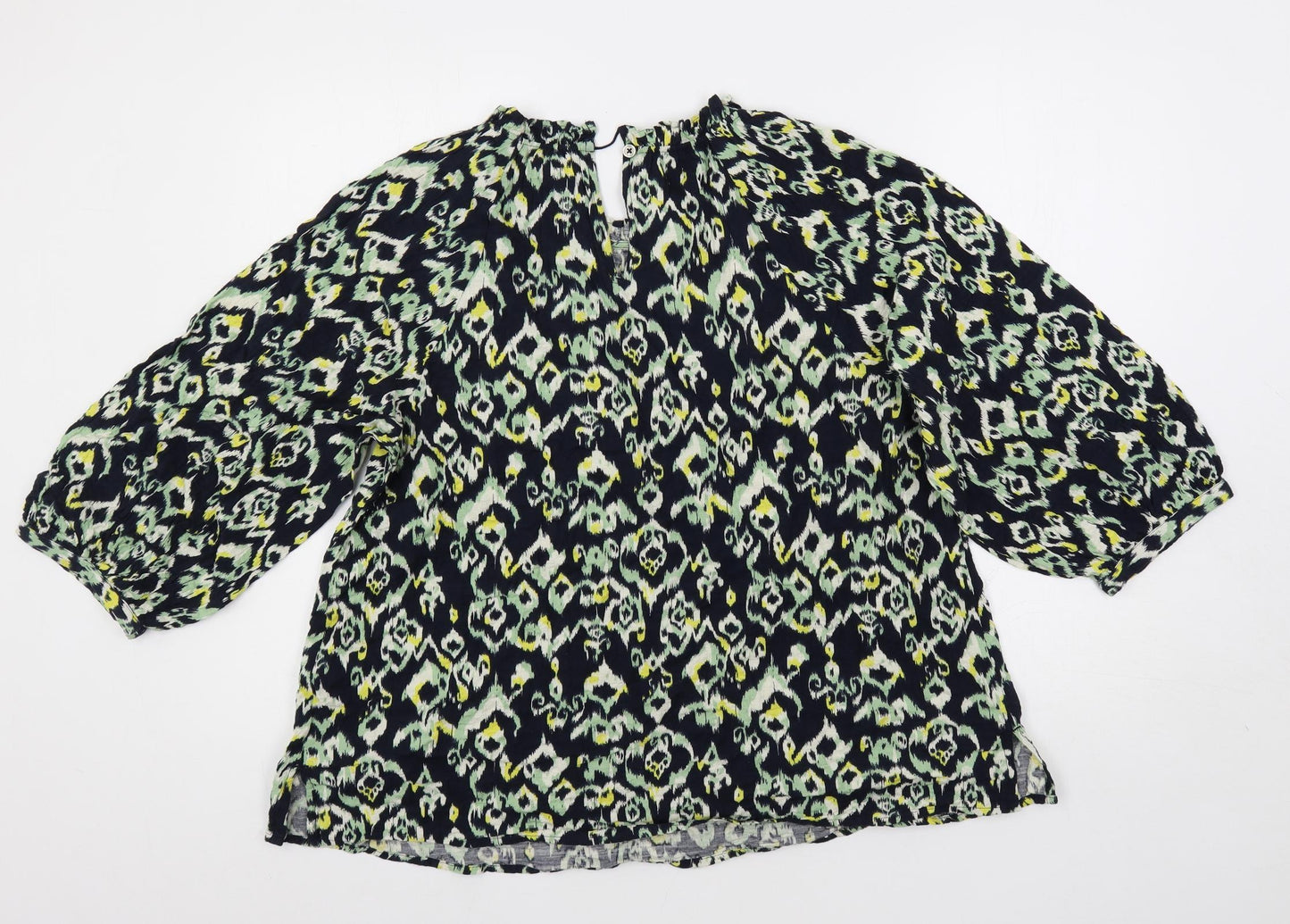 Marks and Spencer Womens Blue Geometric Cotton Basic Blouse Size 14 Mock Neck