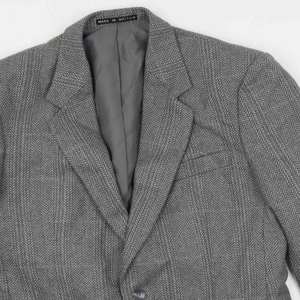 Greenwoods Mens Grey Geometric Jacket Blazer Size 40 Button