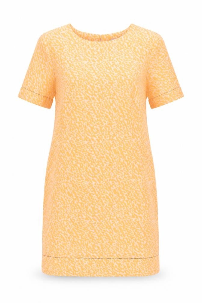 Marks & Spencer Womens Orange Animal Print Polyester Shift Size 12 Boat Neck Button