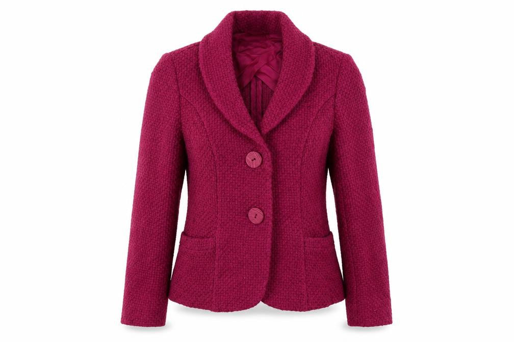 Front view of Alex & Co. women’s purple jacket blazer, size UK 10, button
