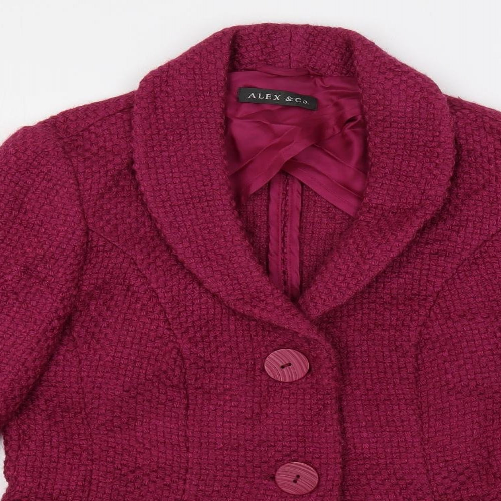 Close-up detail of Alex & Co. women’s purple jacket blazer, size UK 10, button