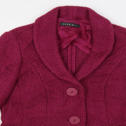 Close-up detail of Alex & Co. women’s purple jacket blazer, size UK 10, button