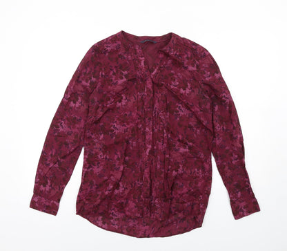 Marks & Spencer Womens Purple Floral Cotton Basic Button-Up Size 8 V-Neck