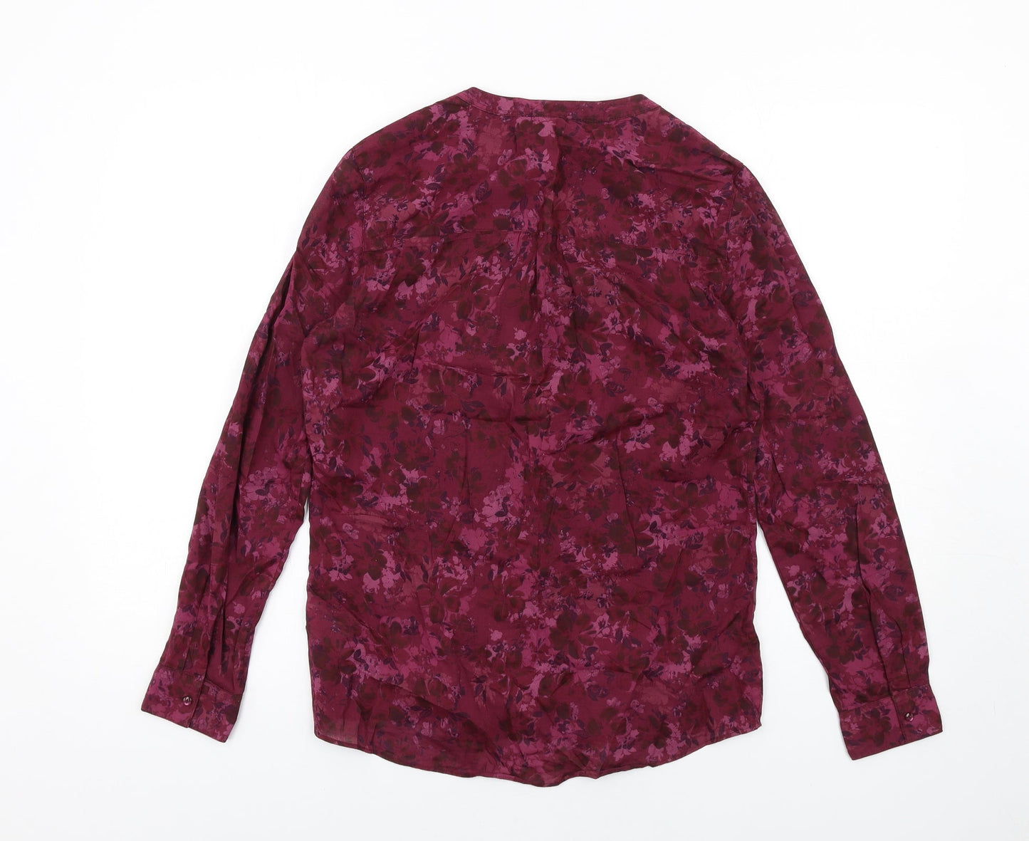 Marks and Spencer Womens Purple Floral Cotton Basic Button-Up Size 8 V-Neck