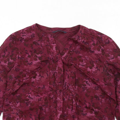 Marks & Spencer Womens Purple Floral Cotton Basic Button-Up Size 8 V-Neck