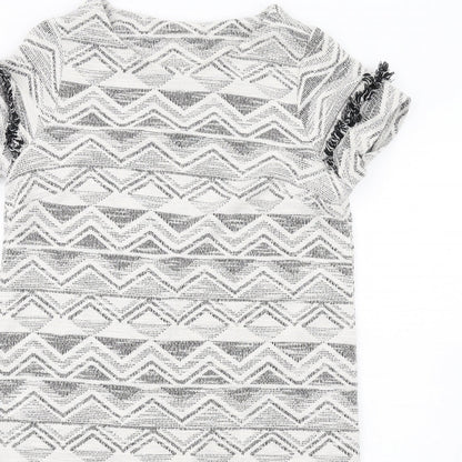 Next Womens White Geometric Cotton A-Line Size 14 Round Neck Pullover