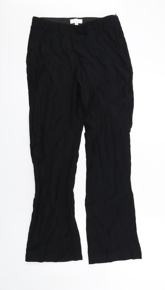 H&M Womens Black Viscose Trousers Size 12 L31 in Regular Zip