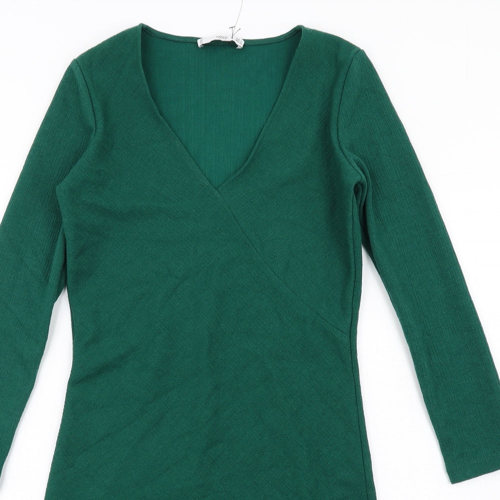 Mango Womens Green Polyester Bodycon Size S V-Neck Pullover
