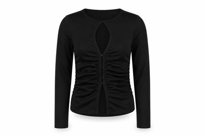 Front view of As You women’s black polyester basic blouse, size UK 10, round neck - keyhole neck