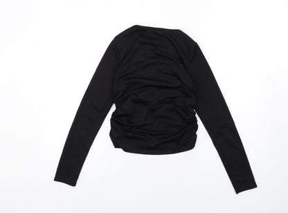 Back view of As You women’s black polyester basic blouse, size UK 10, round neck - keyhole neck