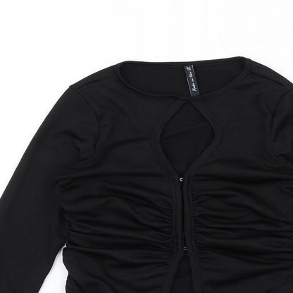 Close-up detail of As You women’s black polyester basic blouse, size UK 10, round neck - keyhole neck