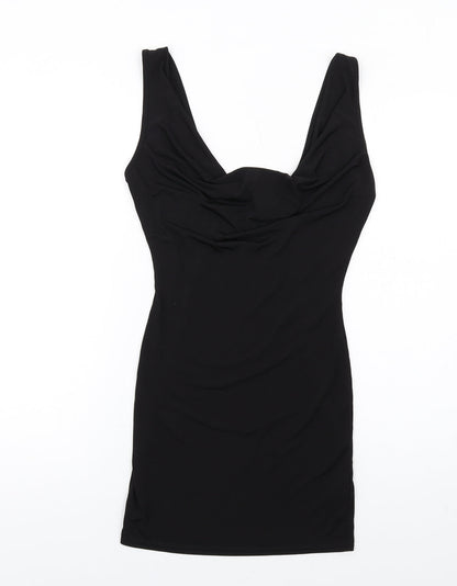 Additional front view of Miss Selfridge women’s black polyester mini, size UK 10, cowl neck pullover
