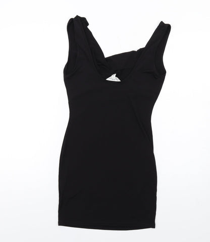 Back view of Miss Selfridge women’s black polyester mini, size UK 10, cowl neck pullover