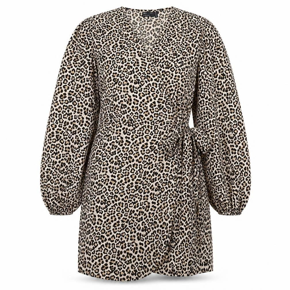 ASOS Womens Brown Animal Print Polyester Wrap Dress Size 16 V-Neck Tie - Leopard Print