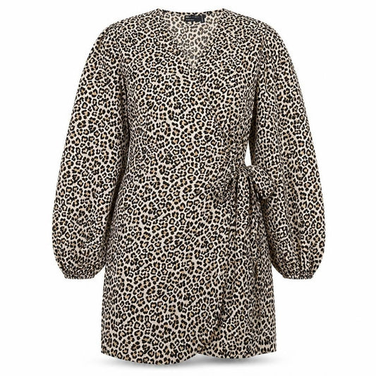 ASOS Womens Brown Animal Print Polyester Wrap Dress Size 16 V-Neck Tie - Leopard Print