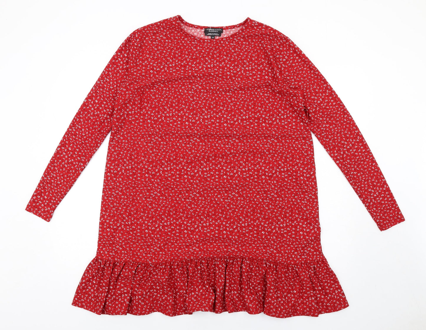 Wednesday's Girl Womens Red Floral Polyester Trapeze & Swing Size 10 Round Neck Pullover
