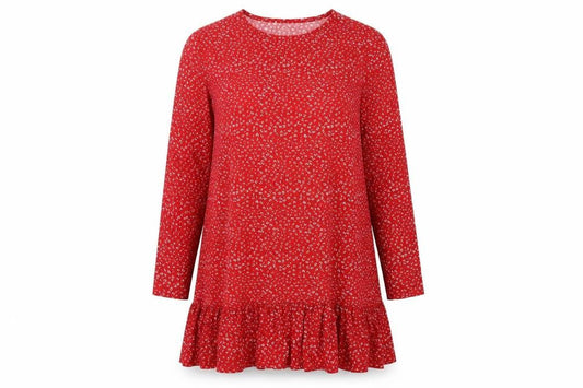 Wednesday's Girl Womens Red Floral Polyester Trapeze & Swing Size 10 Round Neck Pullover