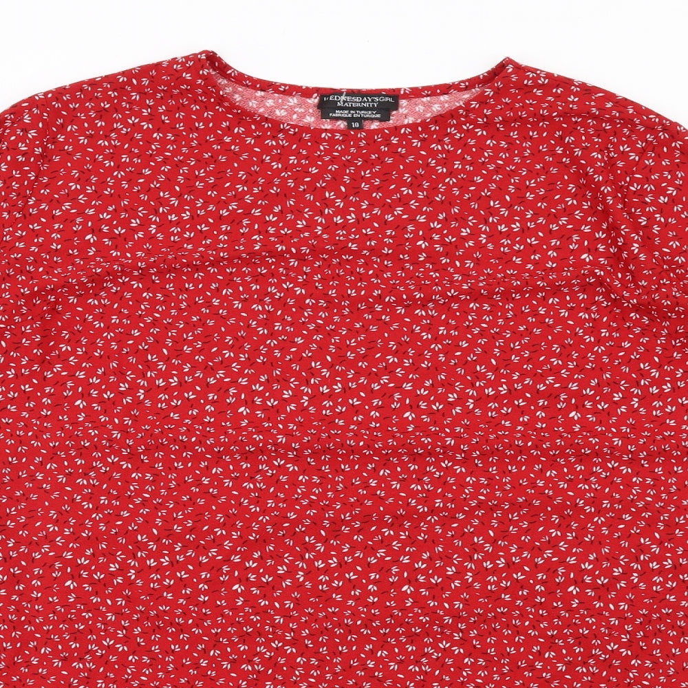 Wednesday's Girl Womens Red Floral Polyester Trapeze & Swing Size 10 Round Neck Pullover