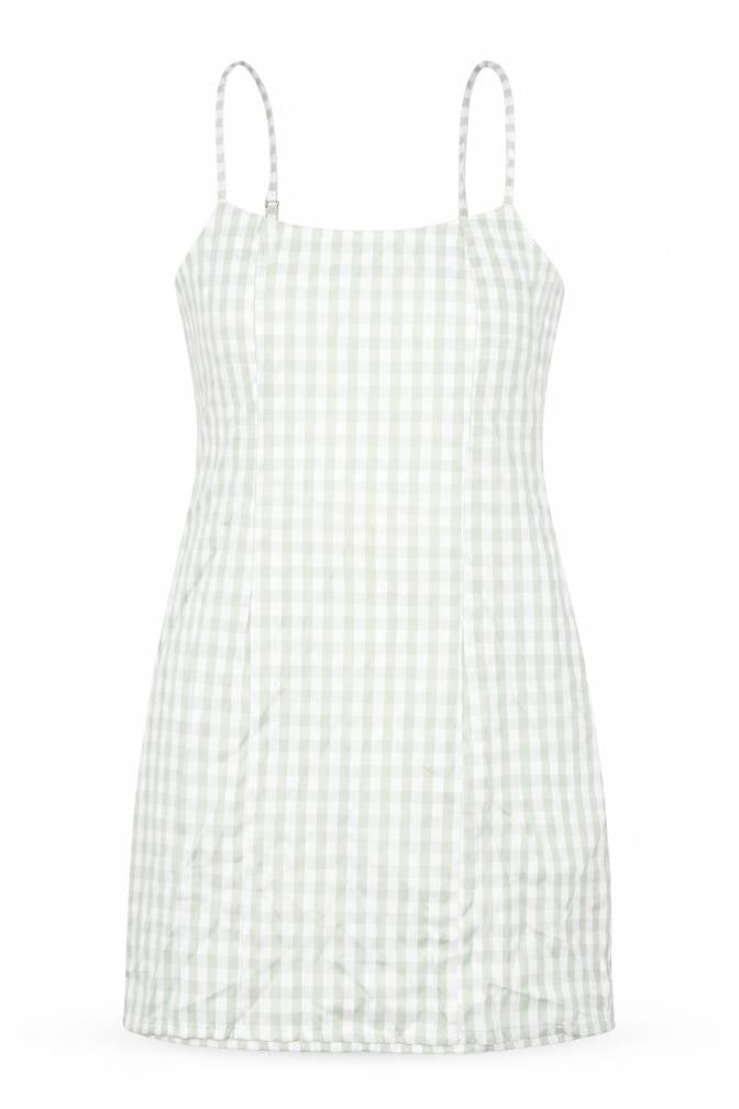 Missguided Womens Green Check Cotton Mini Size 8 Square Neck Zip