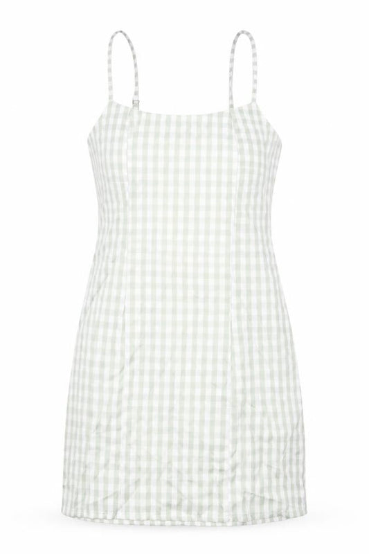 Missguided Womens Green Check Cotton Mini Size 8 Square Neck Zip