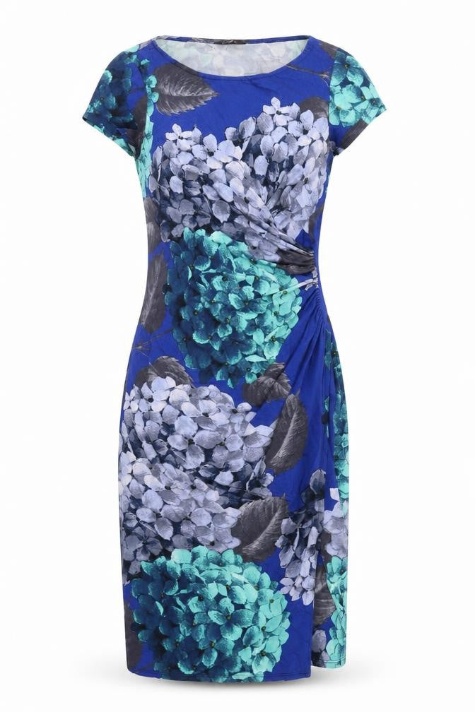 Phase Eight Womens Blue Floral Viscose Bodycon Size 12 Round Neck Pullover - Ruched