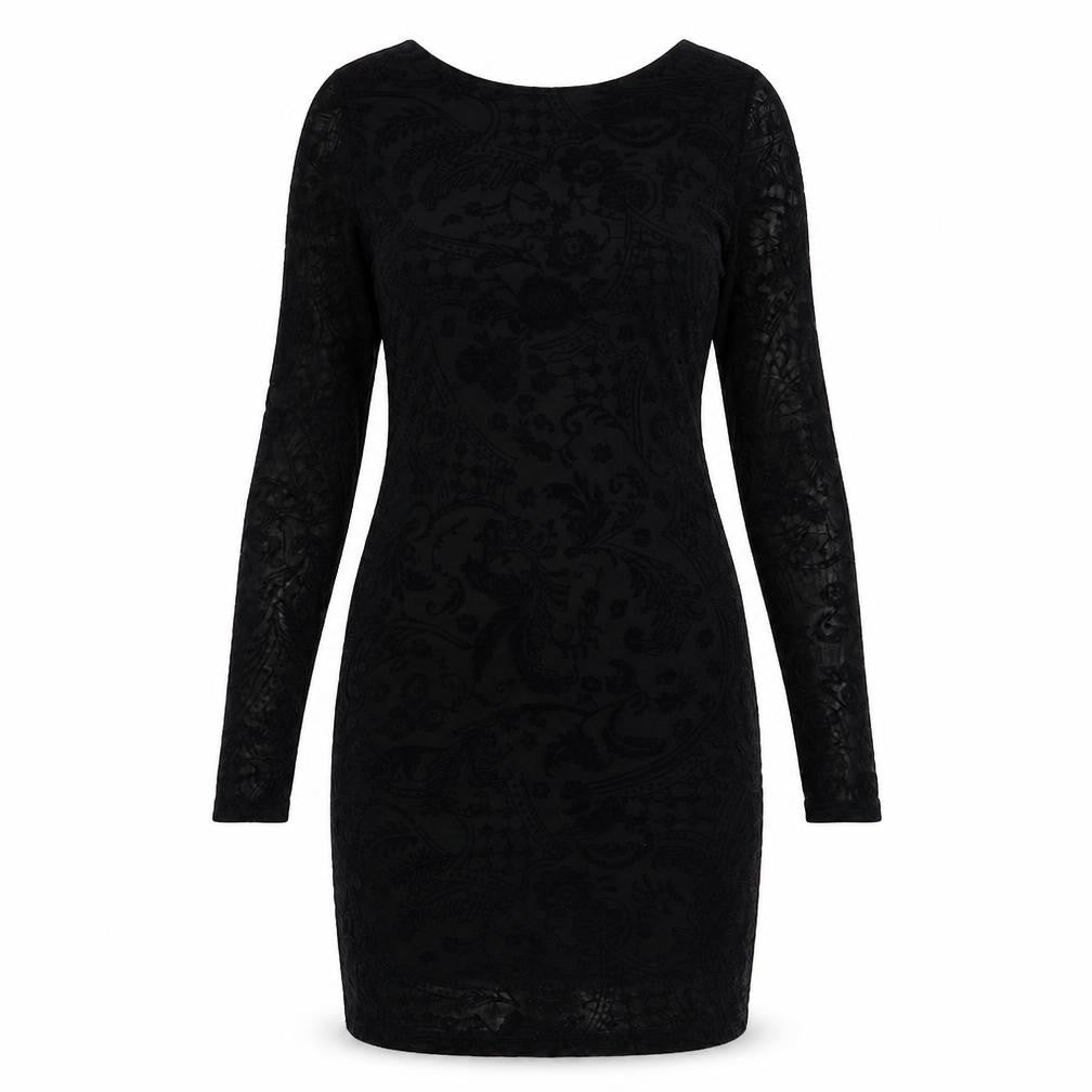 Boohoo Womens Black Geometric Polyester Bodycon Size 10 Round Neck Pullover