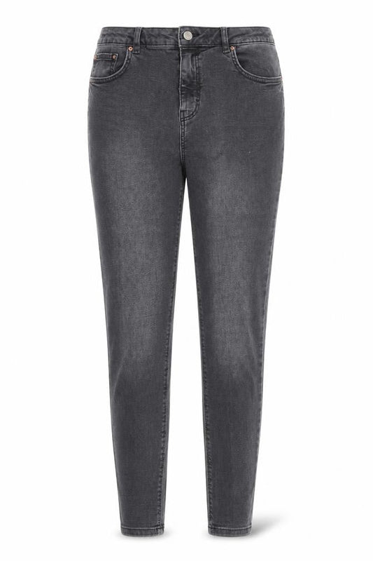 Front view of Denim & Co. women’s grey cotton skinny jeans, size UK 14, 27-inch leg regular zip