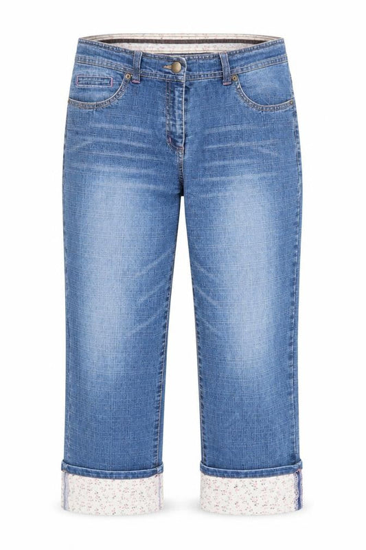 Opal Stone Womens Blue Cotton Tapered Jeans Size 10 L25 in Regular Zip - Flower Detail On Hem