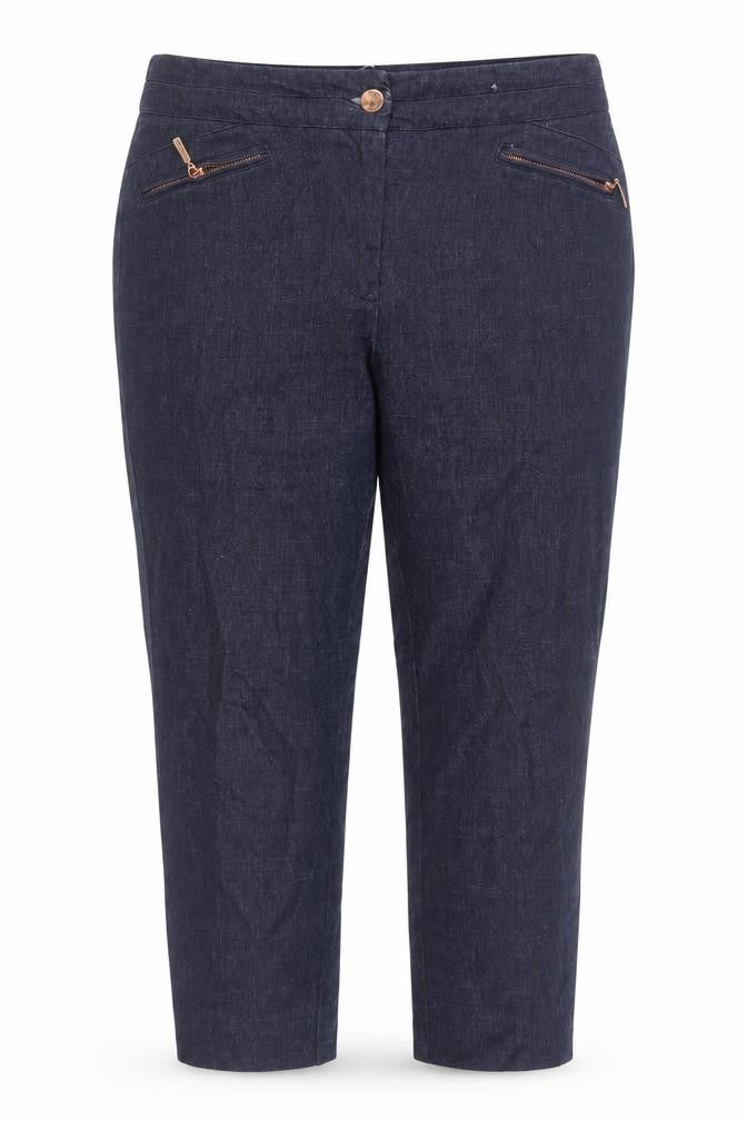 Per Una Womens Blue Cotton Cropped Jeans Size 14 L24 in Regular Zip